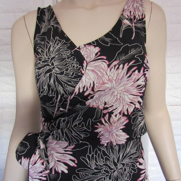 BCBGMAXAZRIA Black Petal Daisies Floral Tie Wrap Bow V Neck Night Out Dress S - Picture 4 of 5